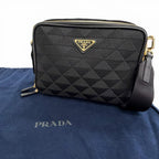 Prada Brick Triangle Logo Jacquard Leather Shoulder Bag Black — view 2