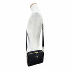 Prada Brick Triangle Logo Jacquard Leather Shoulder Bag Black — view 3