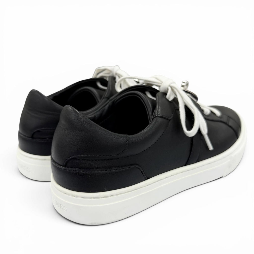 Hermes Day Silver Kelly Buckle Lace Up Leather Low Cut Sneakers Black — view 2