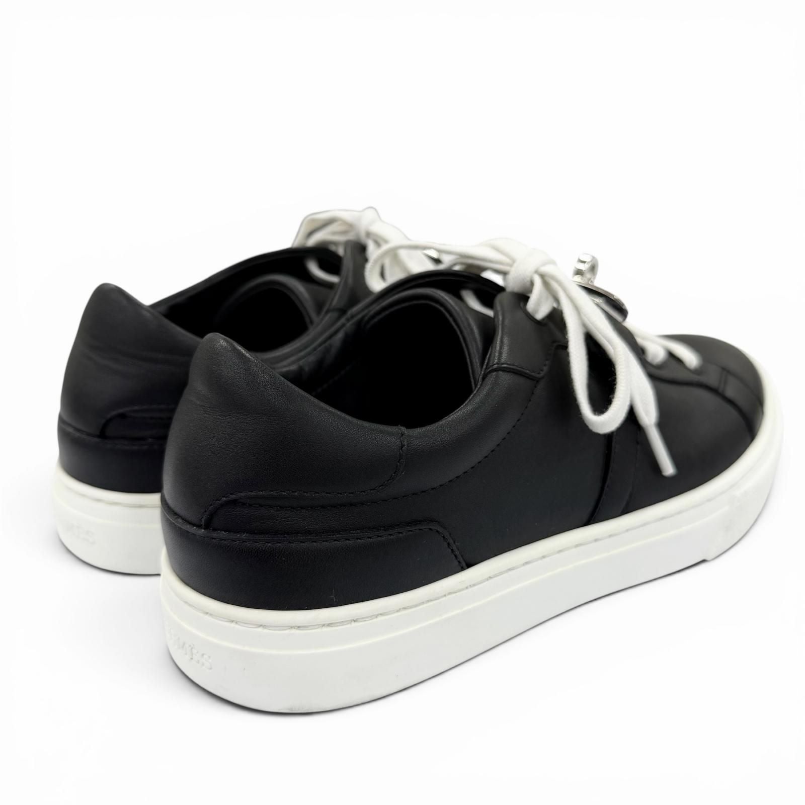Hermes Day Silver Kelly Buckle Lace Up Leather Low Cut Sneakers Black — view 2