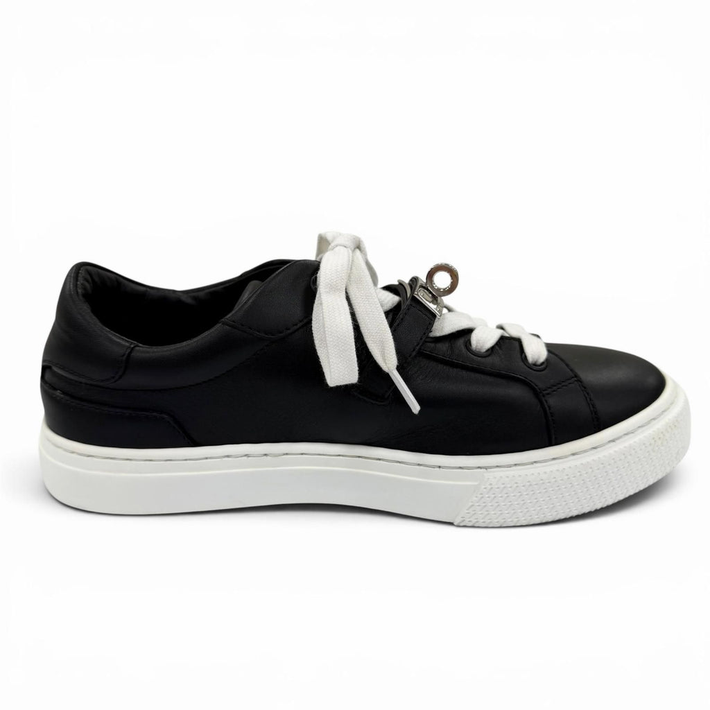 Hermes Day Silver Kelly Buckle Lace Up Leather Low Cut Sneakers Black — view 5