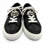 Hermes Day Silver Kelly Buckle Lace Up Leather Low Cut Sneakers Black — view 3