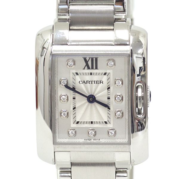 Cartier Watch Tank en Gray SM Diamond SS Quartz Silver Dial Polished