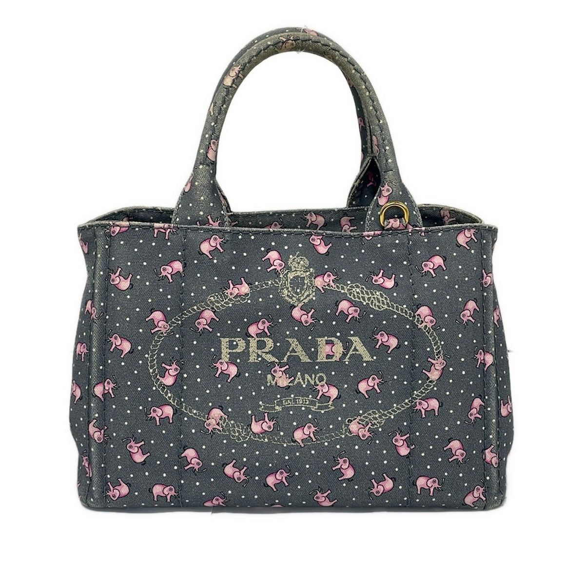 Prada Tote Canapa Gray Pink White Elephant