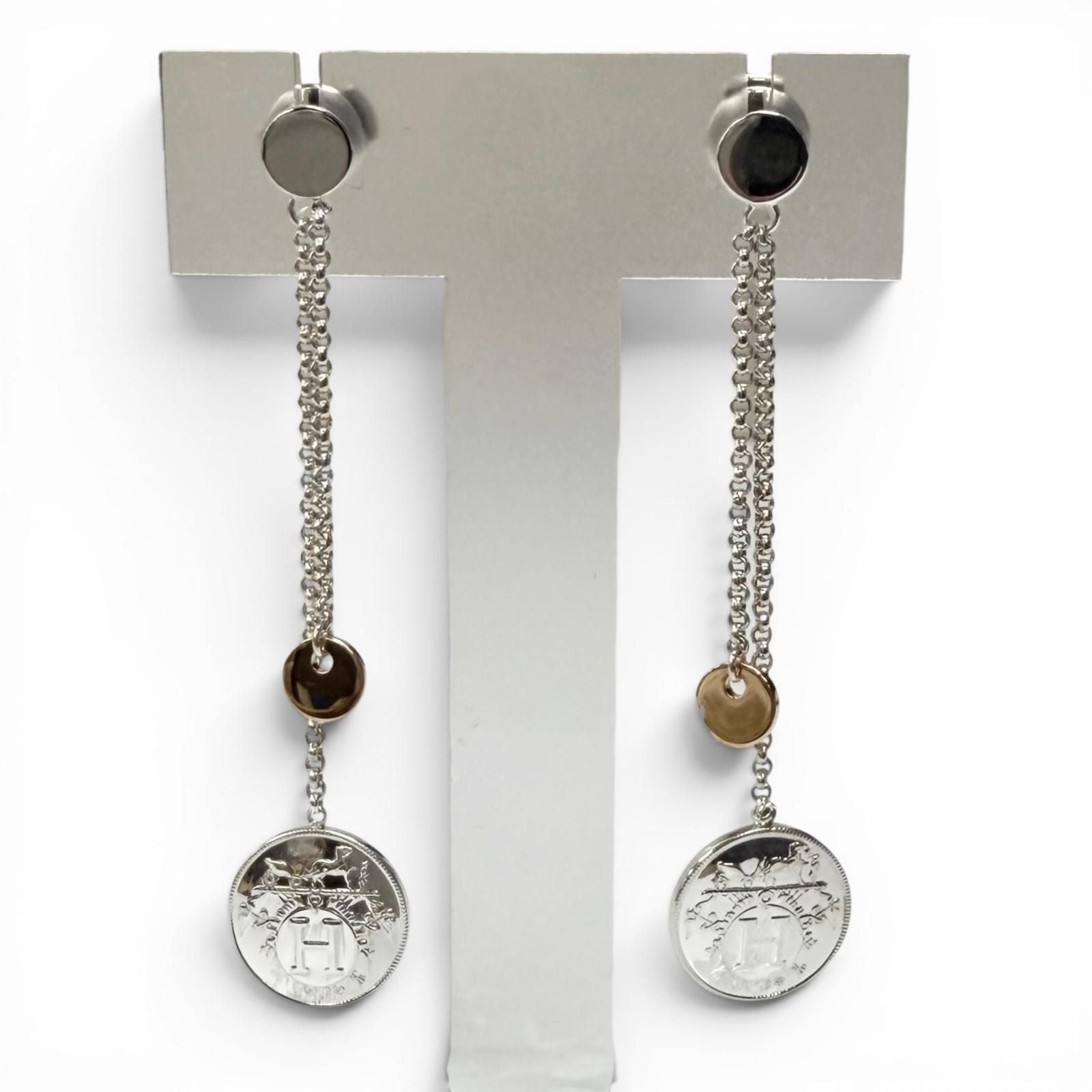 Hermes Exlibris PM Earrings Silver Gold