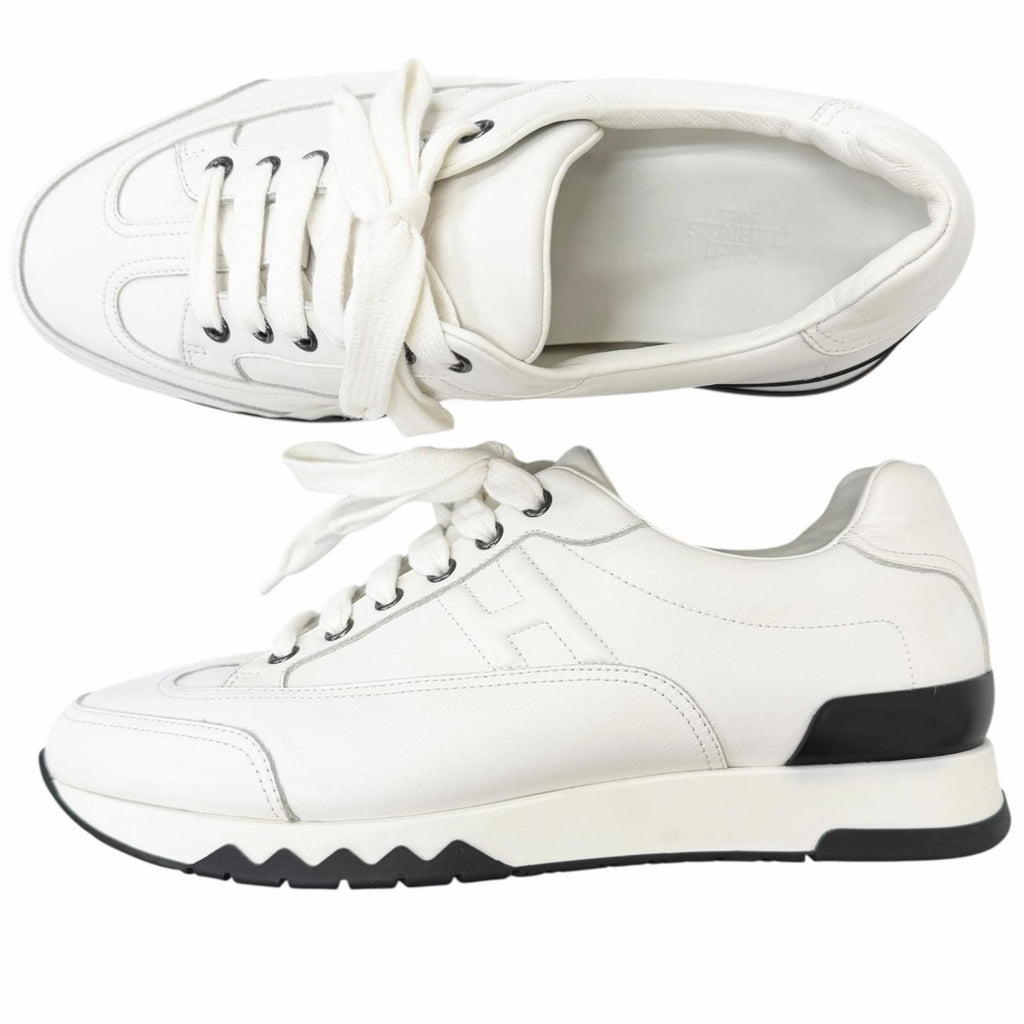 Hermes Trail Leather Logo Lace Up Low Cut Sneakers White 40.5 Recommended — view 3