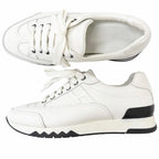 Hermes Trail Leather Logo Lace Up Low Cut Sneakers White 40.5 Recommended — view 3