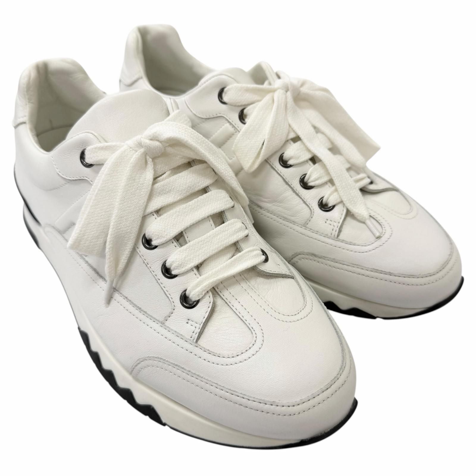 Hermes Trail Leather Logo Lace Up Low Cut Sneakers White 40.5 Recommended — view 2