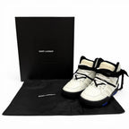Saint Laurent Smith Logo Embroidered Lace Up Leather High Cut Sneakers White — view 2