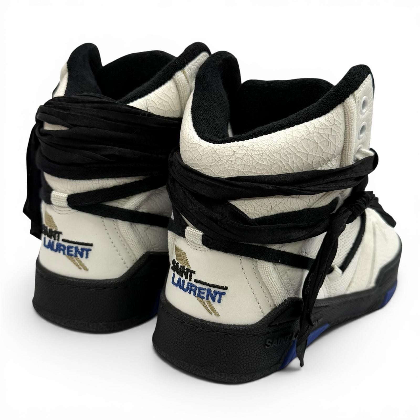 Saint Laurent Smith Logo Embroidered Lace Up Leather High Cut Sneakers White — view 3