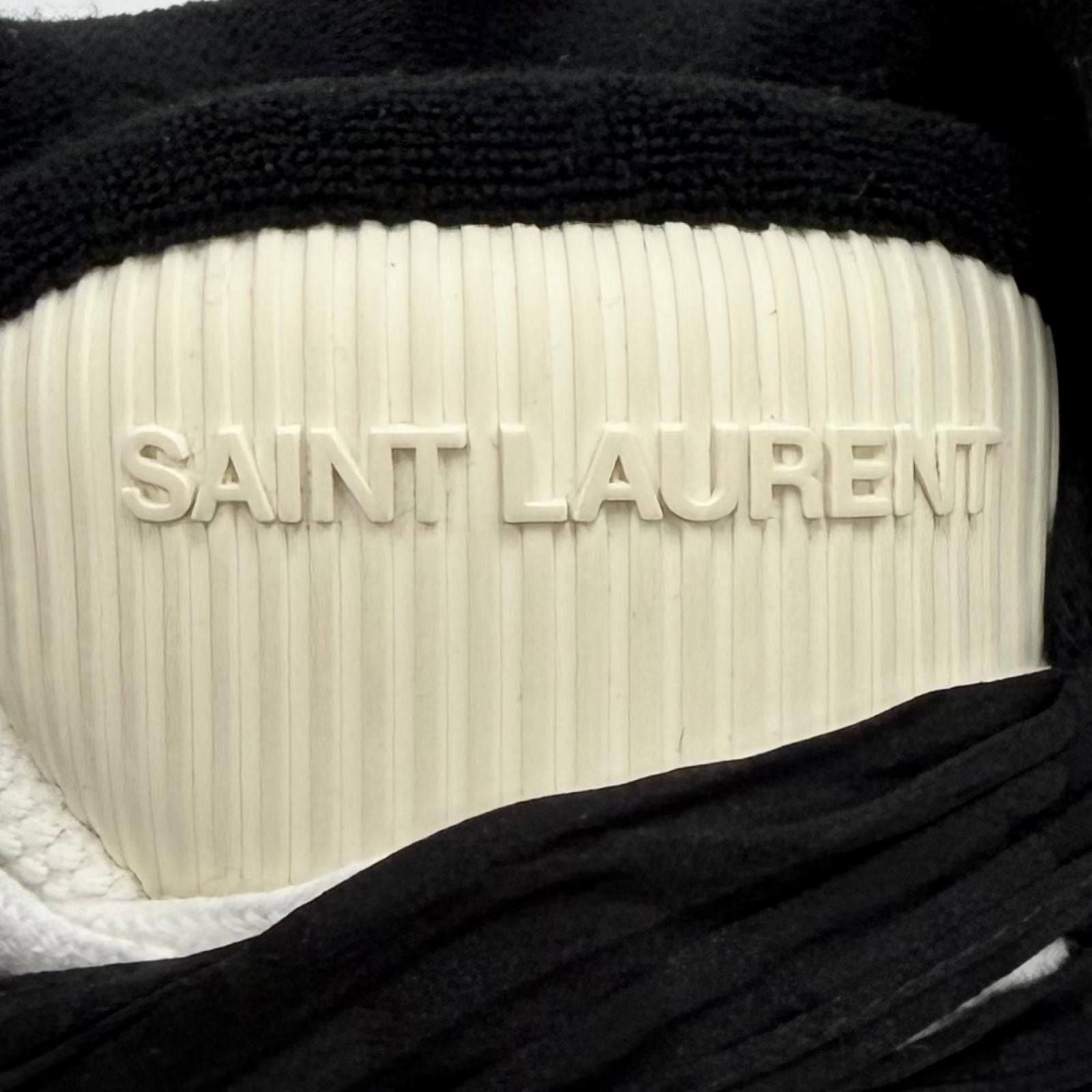 Saint Laurent Smith Logo Embroidered Lace Up Leather High Cut Sneakers White — view 9