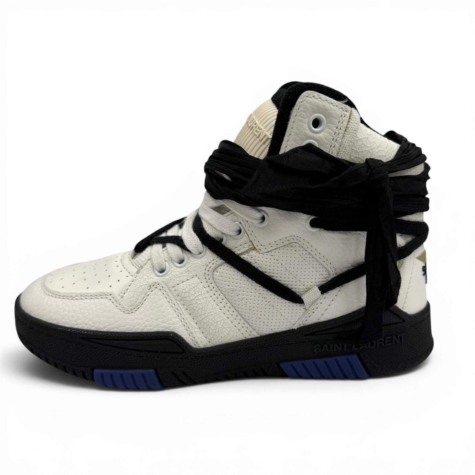 Saint Laurent Smith Logo Embroidered Lace Up Leather High Cut Sneakers White — view 5