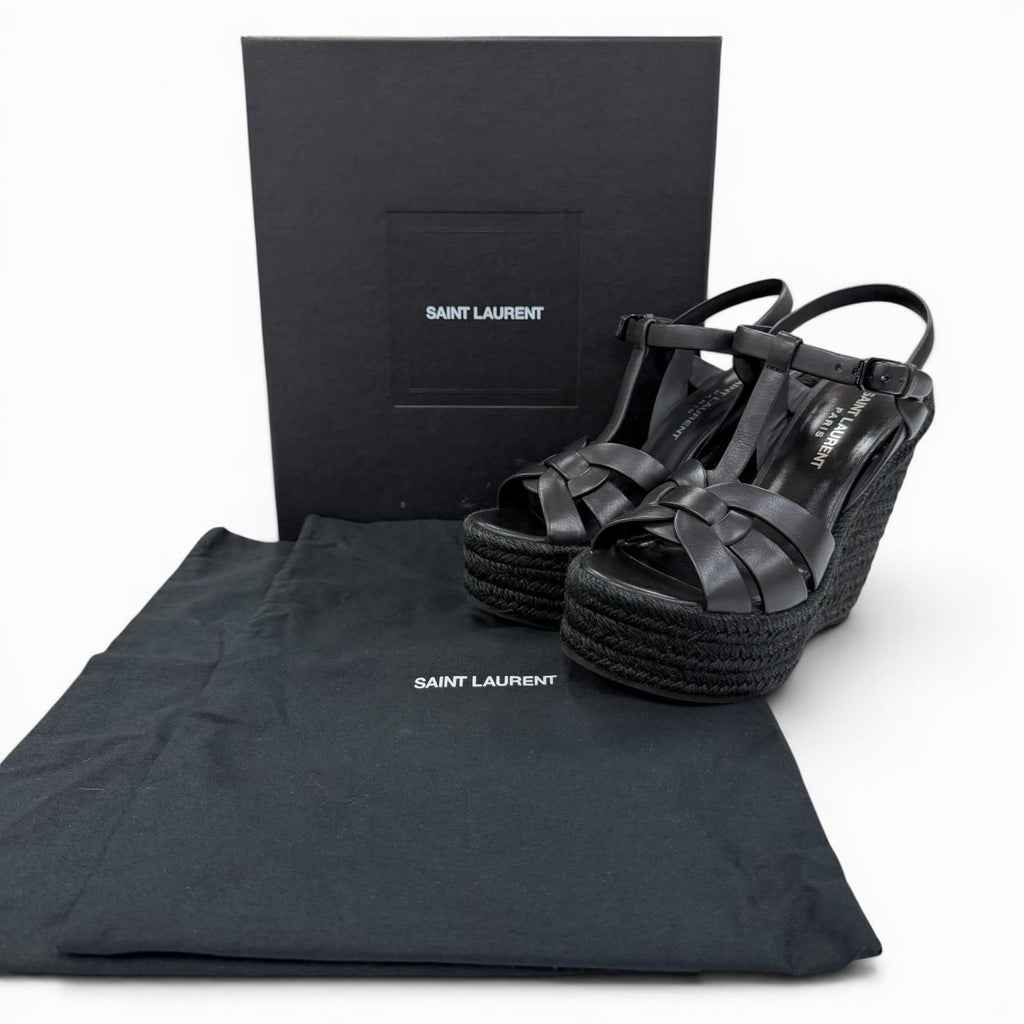 Saint Laurent Tribute Tweediso le Espadri Leather Sandals Black — view 2