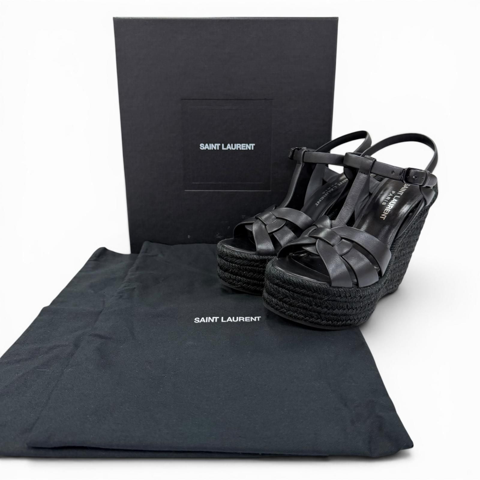 Saint Laurent Tribute Tweediso le Espadri Leather Sandals Black — view 2