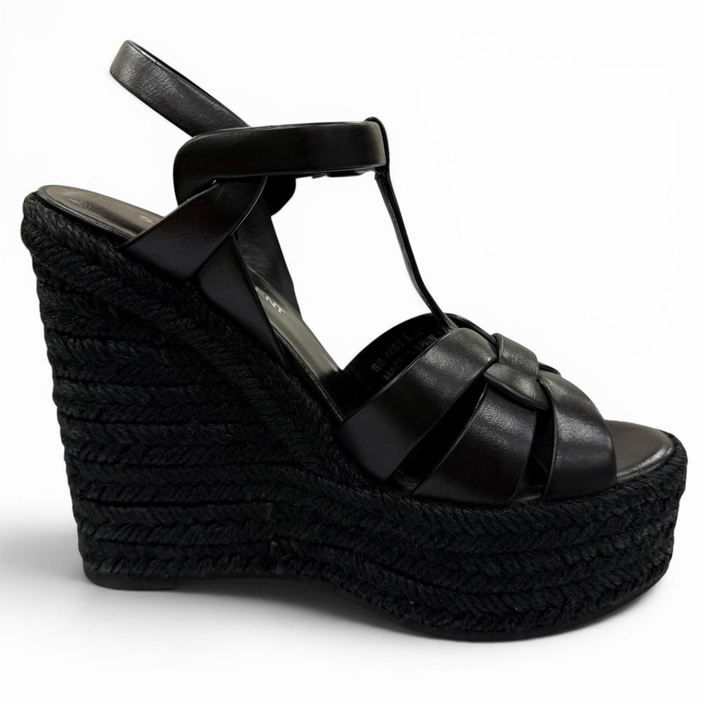 Saint Laurent Tribute Tweediso le Espadri Leather Sandals Black — view 6