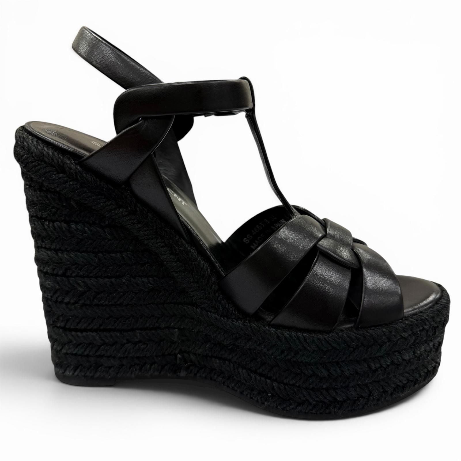 Saint Laurent Tribute Tweediso le Espadri Leather Sandals Black — view 6