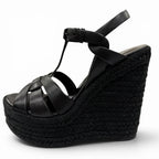 Saint Laurent Tribute Tweediso le Espadri Leather Sandals Black — view 5