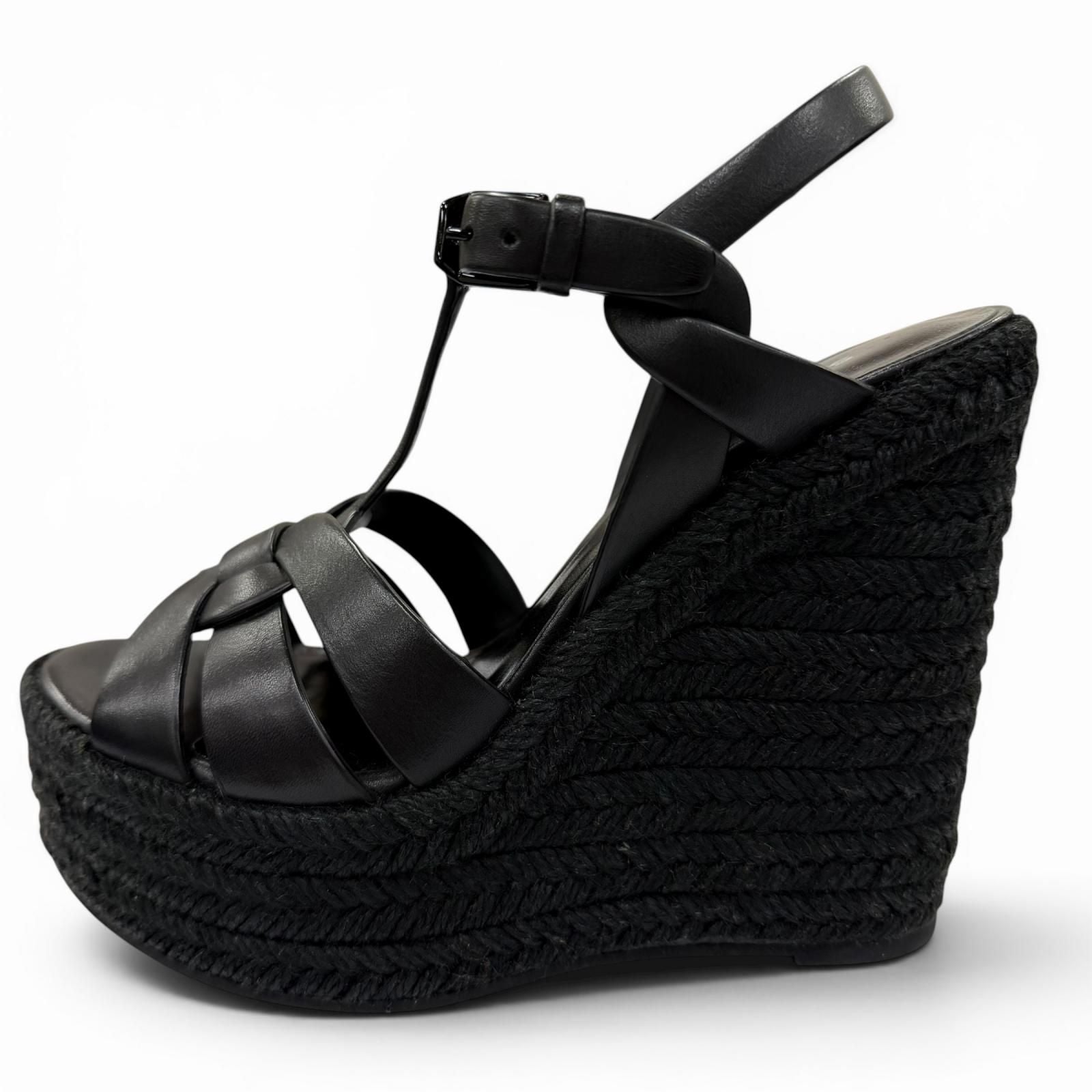 Saint Laurent Tribute Tweediso le Espadri Leather Sandals Black — view 5