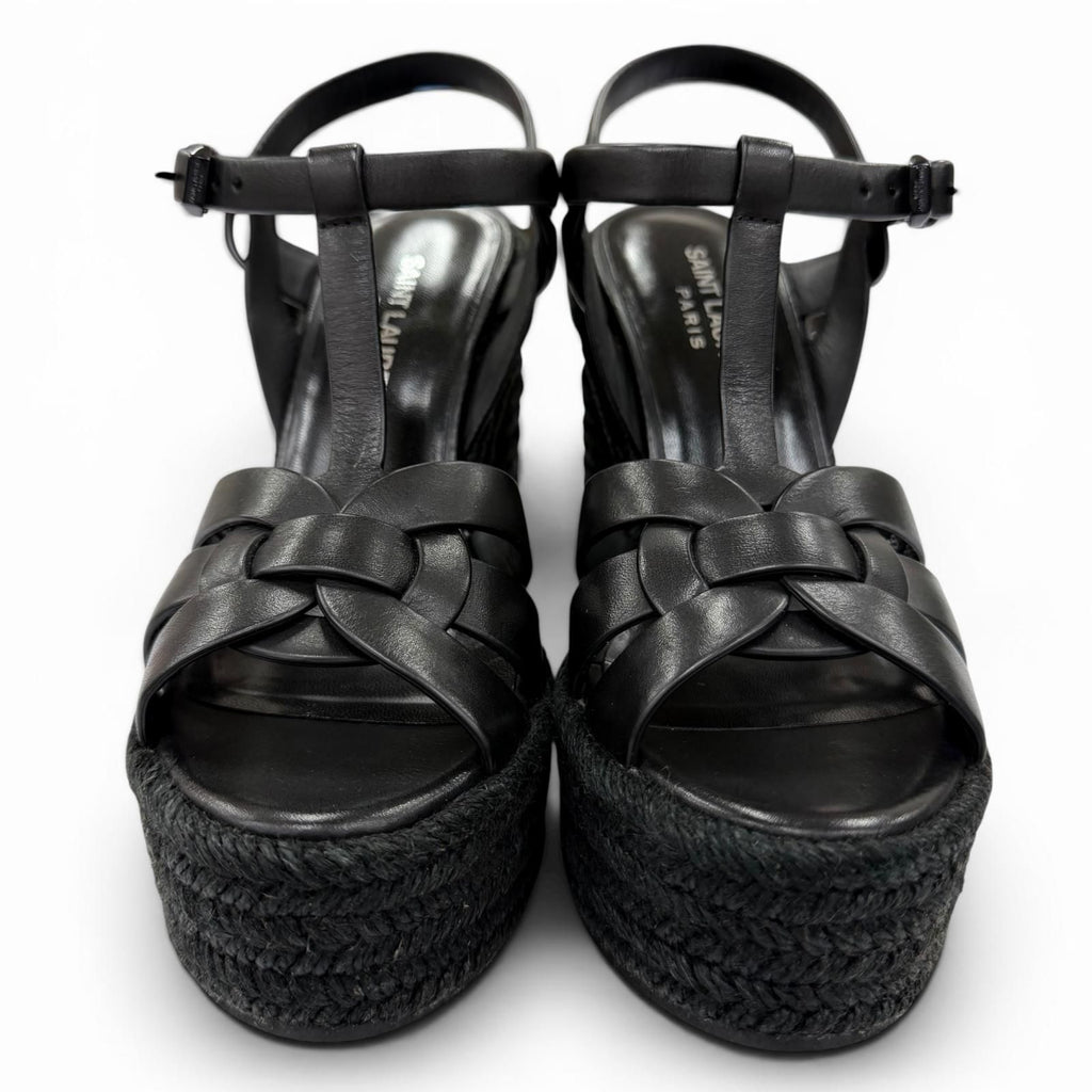 Saint Laurent Tribute Tweediso le Espadri Leather Sandals Black — view 4