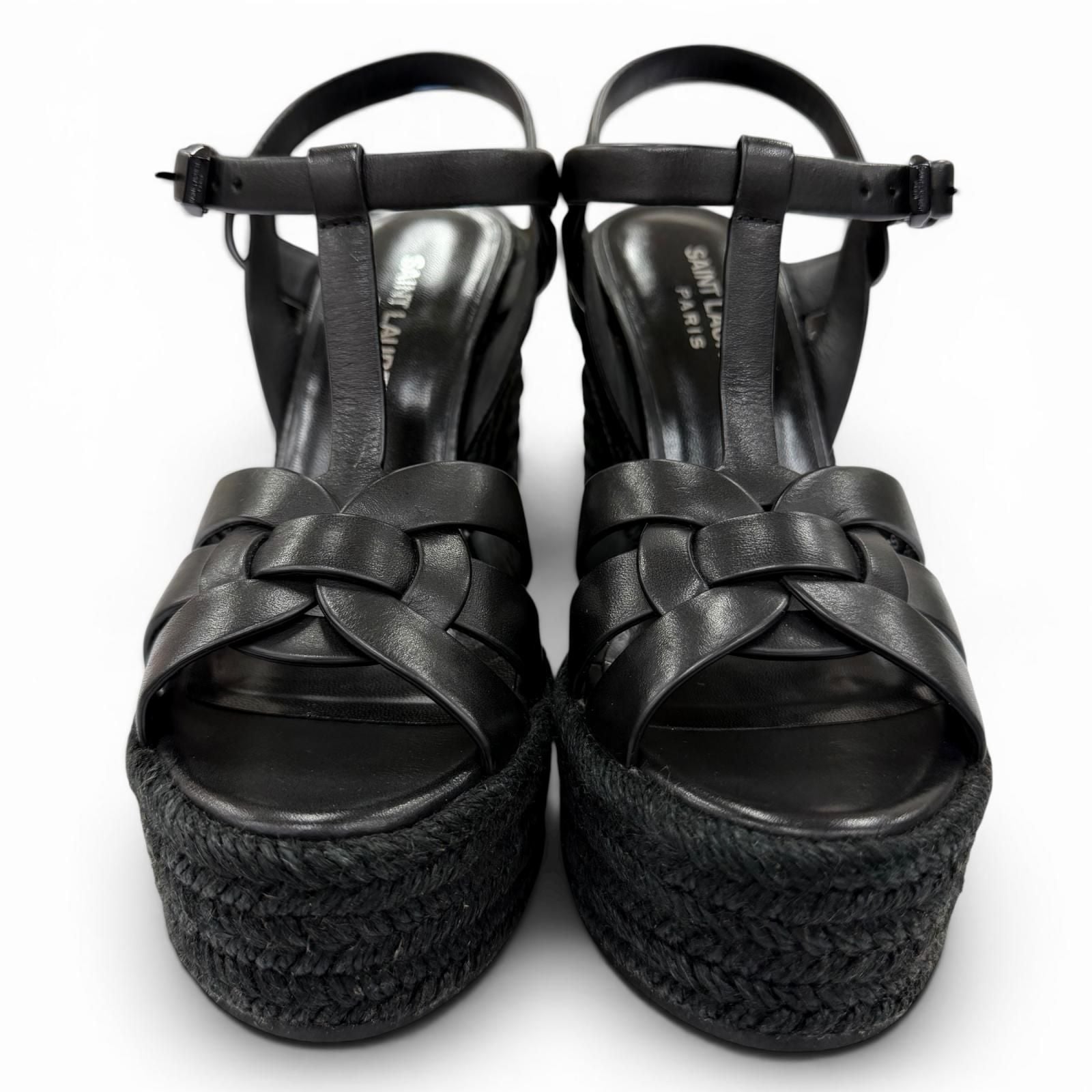 Saint Laurent Tribute Tweediso le Espadri Leather Sandals Black — view 4