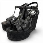 Saint Laurent Tribute Tweediso le Espadri Leather Sandals Black