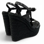 Saint Laurent Tribute Tweediso le Espadri Leather Sandals Black — view 3