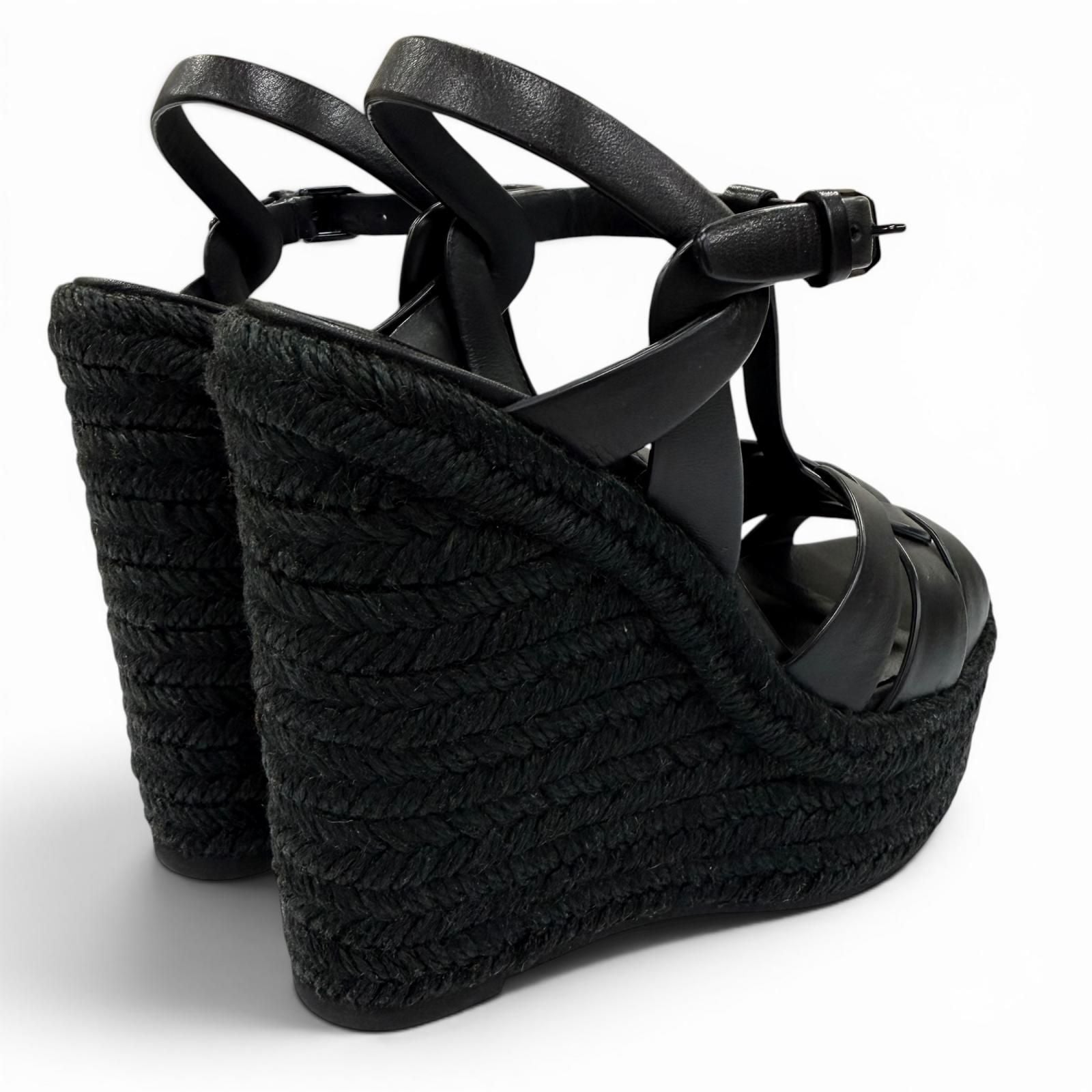 Saint Laurent Tribute Tweediso le Espadri Leather Sandals Black — view 3