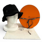 Hermes Faux Vue Clou de Selle Patch Merino Shearling Bucket Hat Black 57 — view 2