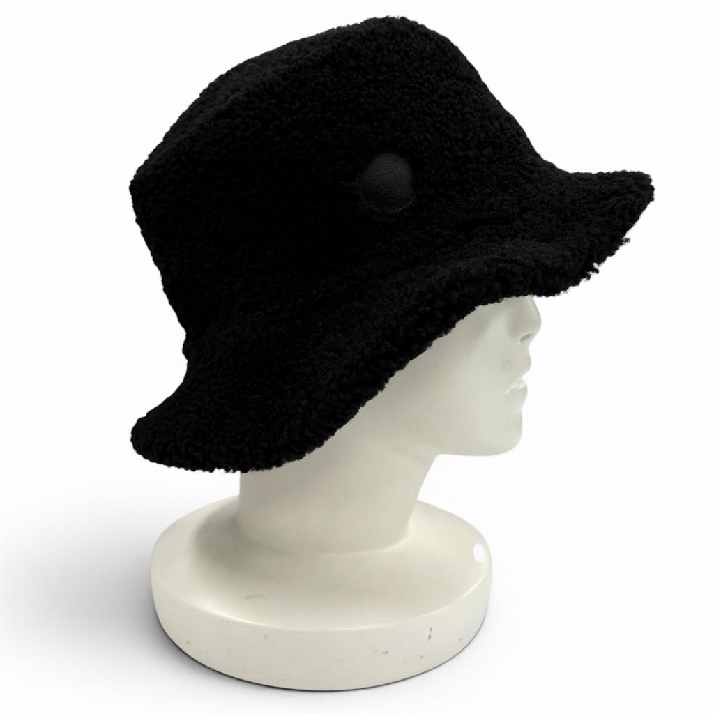 Hermes Faux Vue Clou de Selle Patch Merino Shearling Bucket Hat Black 57 — view 3