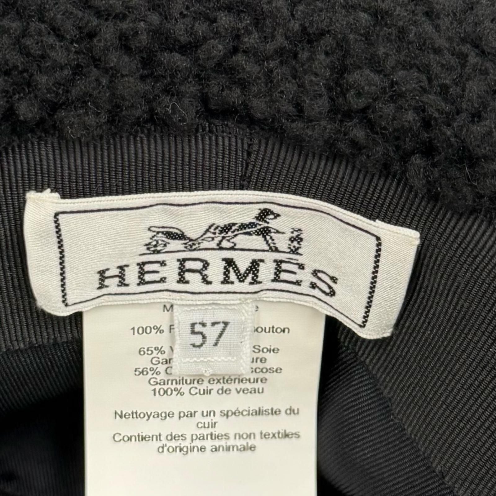 Hermes Faux Vue Clou de Selle Patch Merino Shearling Bucket Hat Black 57 — view 7