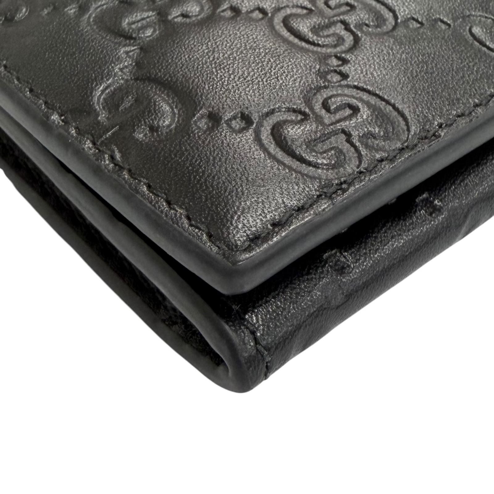 Gucci GG Emblem Card Case Leather Guccissima Bifold Business Holder Black — view 4