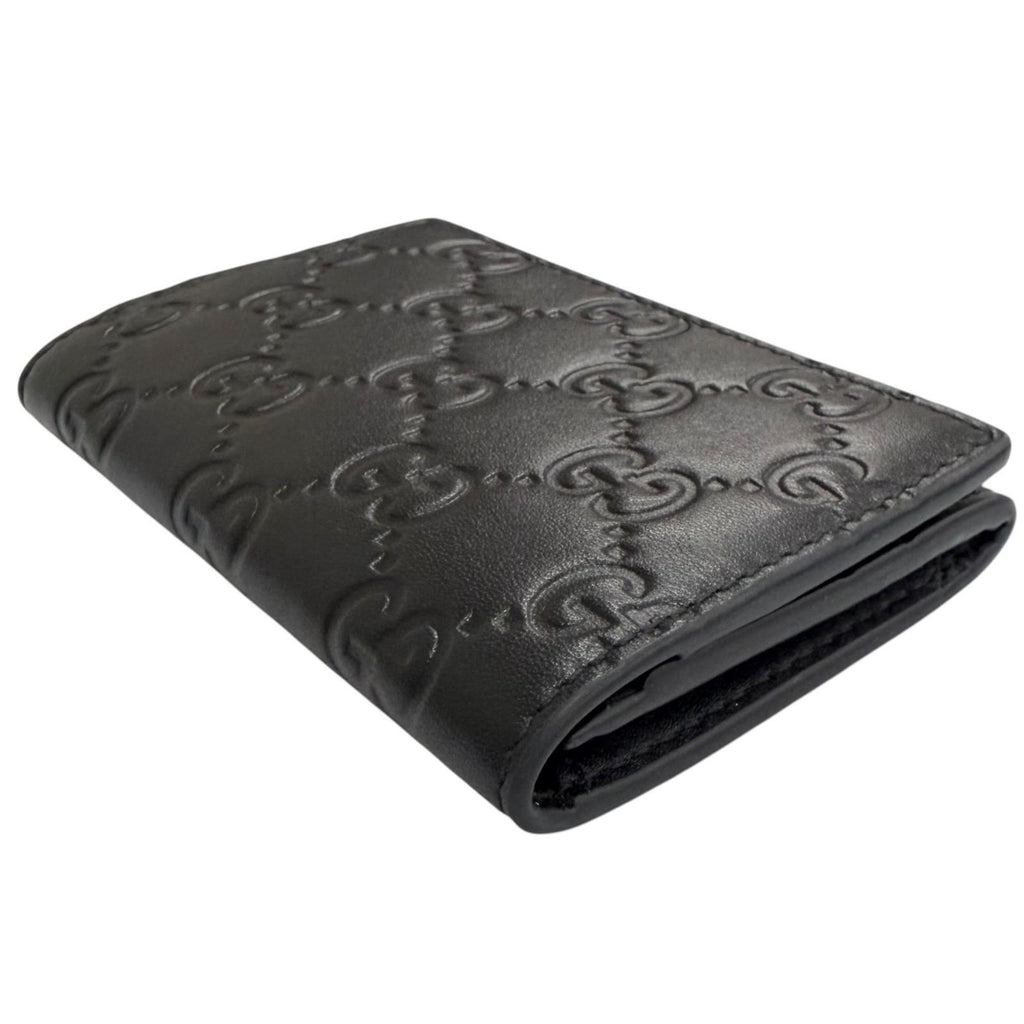 Gucci GG Emblem Card Case Leather Guccissima Bifold Business Holder Black — view 3