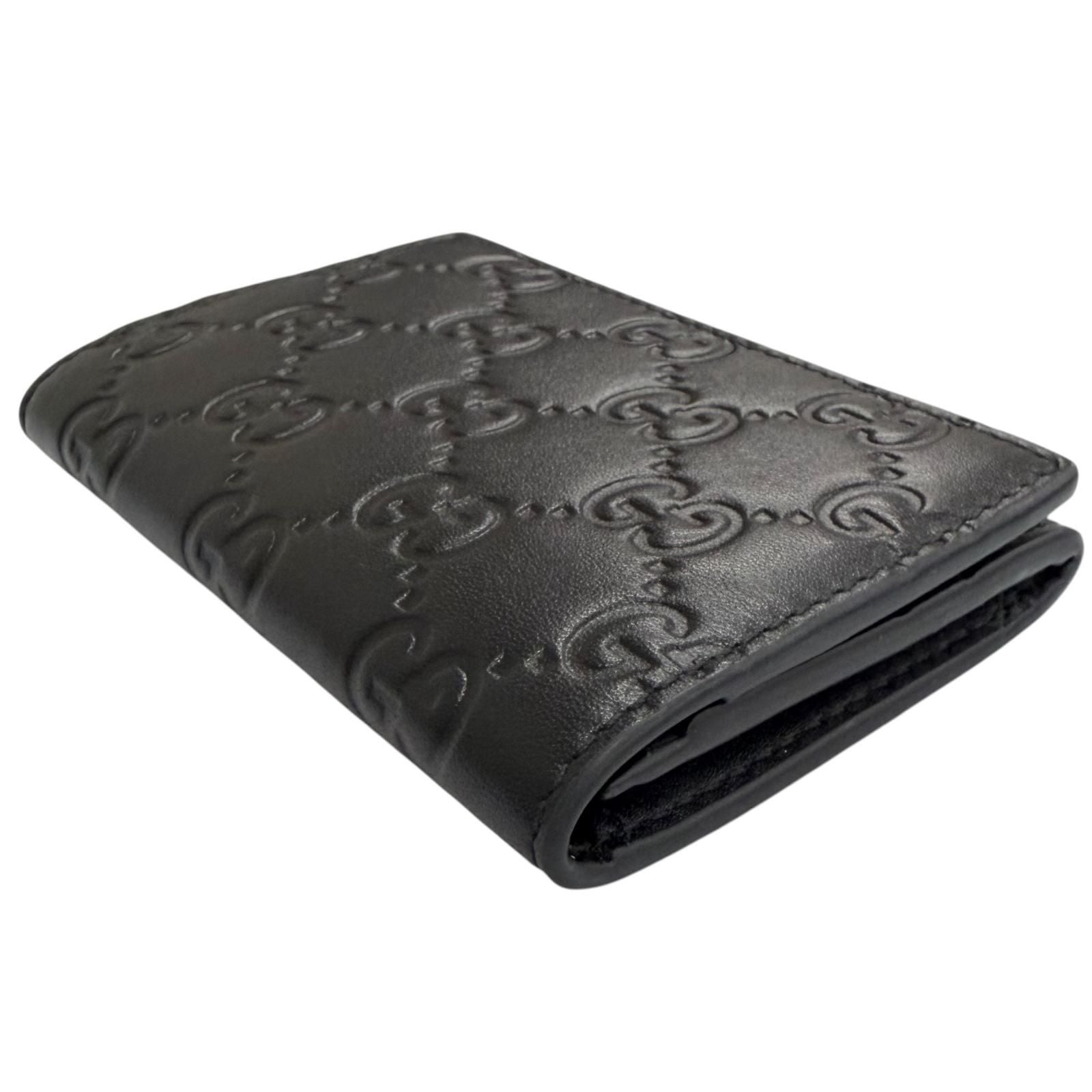 Gucci GG Emblem Card Case Leather Guccissima Bifold Business Holder Black — view 3
