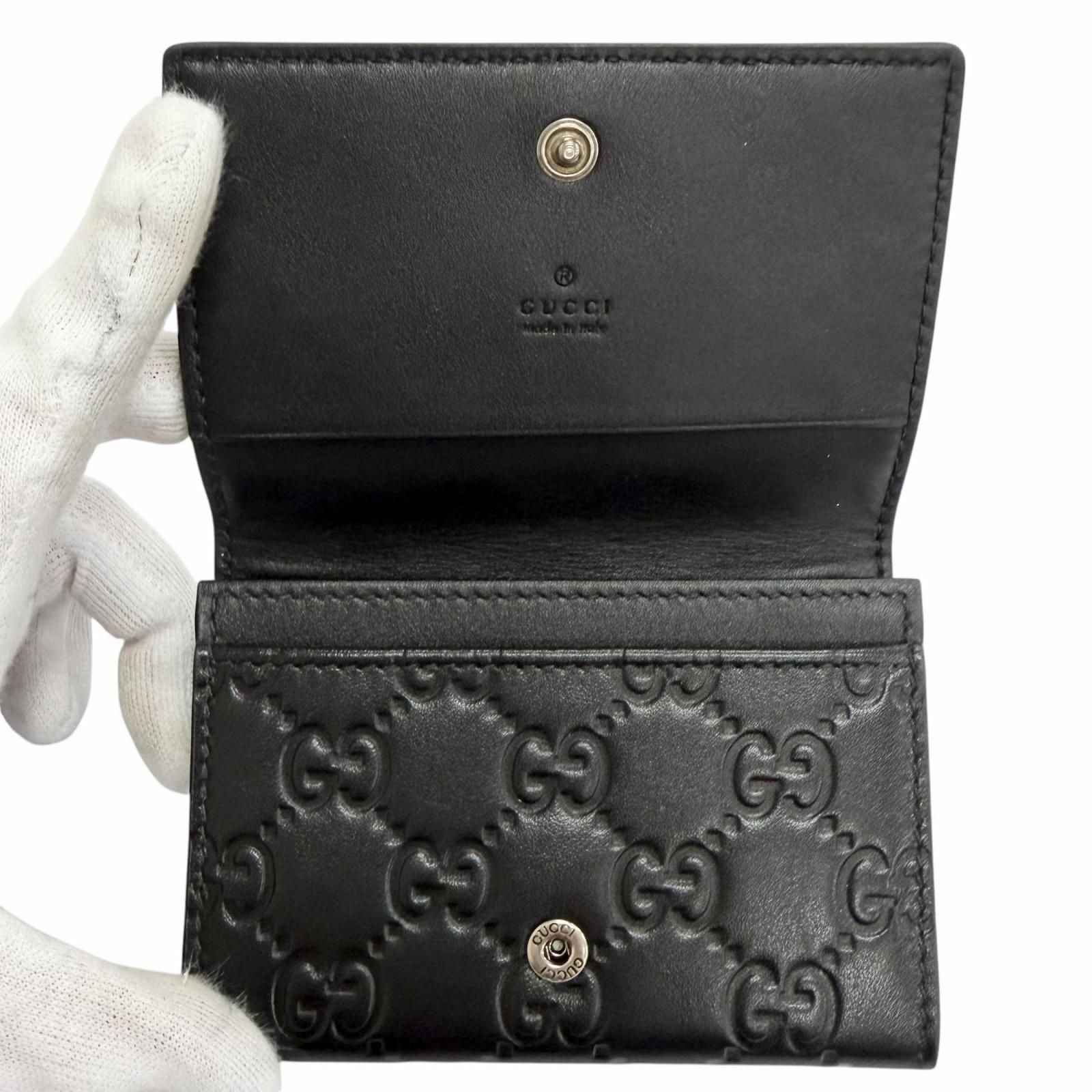 Gucci GG Emblem Card Case Leather Guccissima Bifold Business Holder Black — view 5