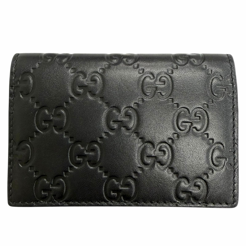 Gucci GG Emblem Card Case Leather Guccissima Bifold Business Holder Black