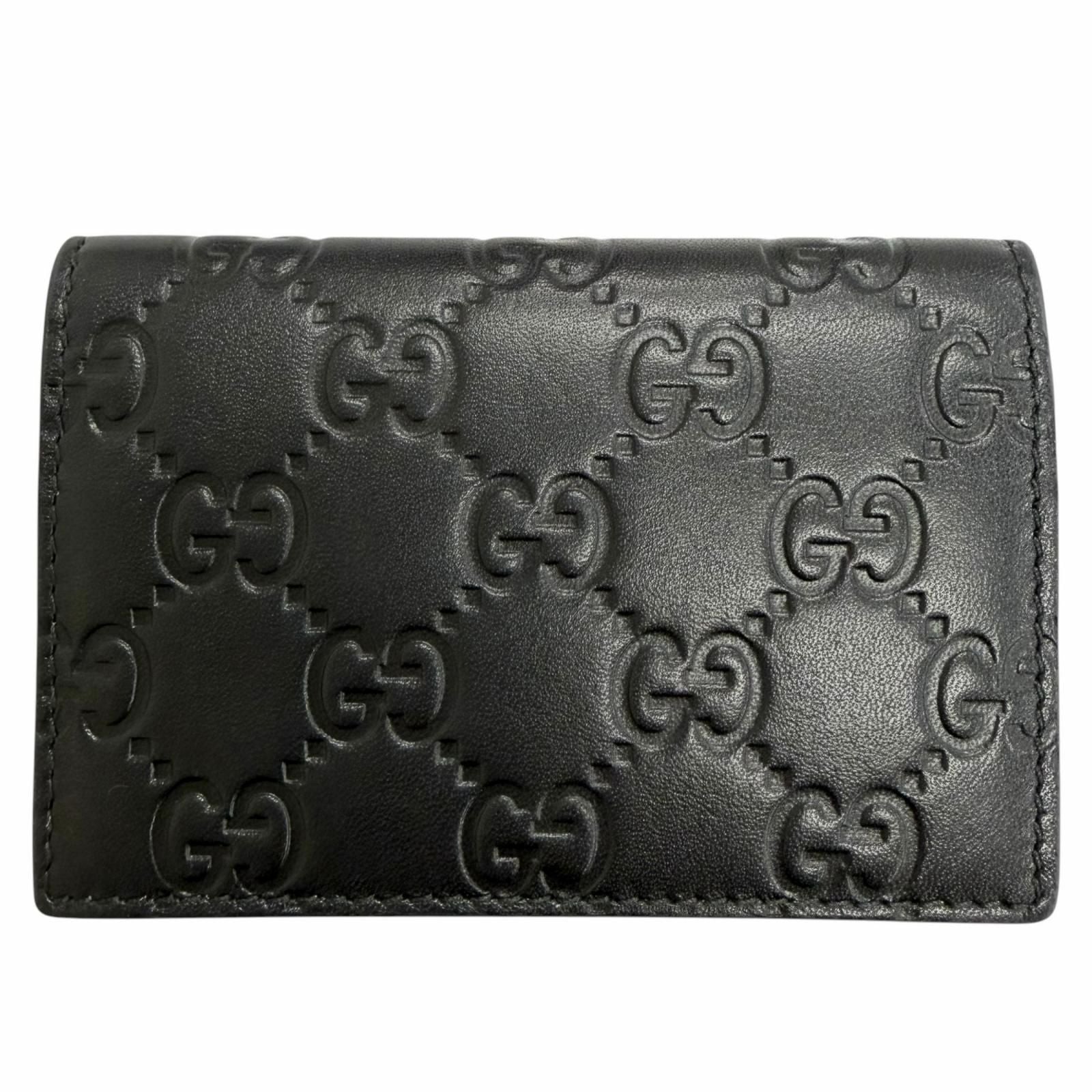 Gucci GG Emblem Card Case Leather Guccissima Bifold Business Holder Black