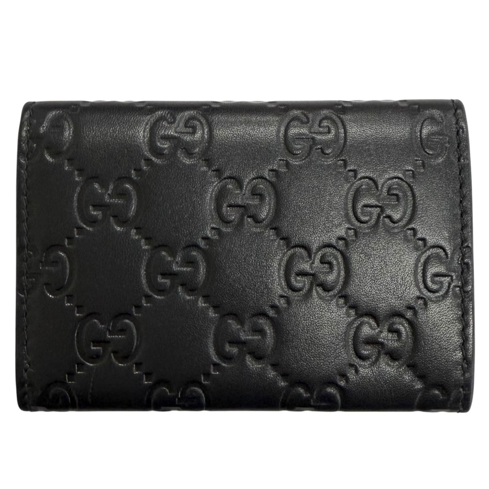 Gucci GG Emblem Card Case Leather Guccissima Bifold Business Holder Black — view 2