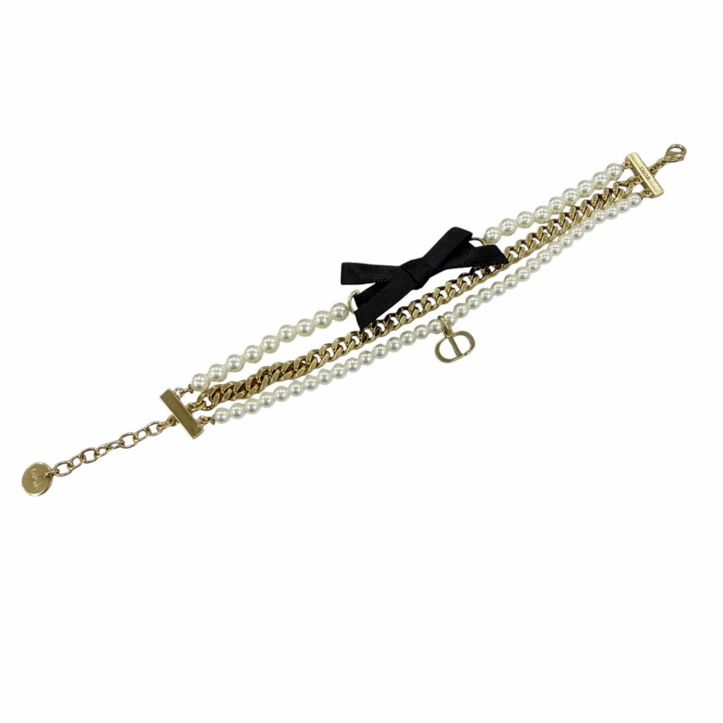 Dior Montaigne 30 Toronto Ribbon Logo Faux Pearl Bracelet Gold — view 4
