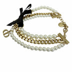Dior Montaigne 30 Toronto Ribbon Logo Faux Pearl Bracelet Gold — view 2