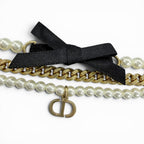 Dior Montaigne 30 Toronto Ribbon Logo Faux Pearl Bracelet Gold — view 5