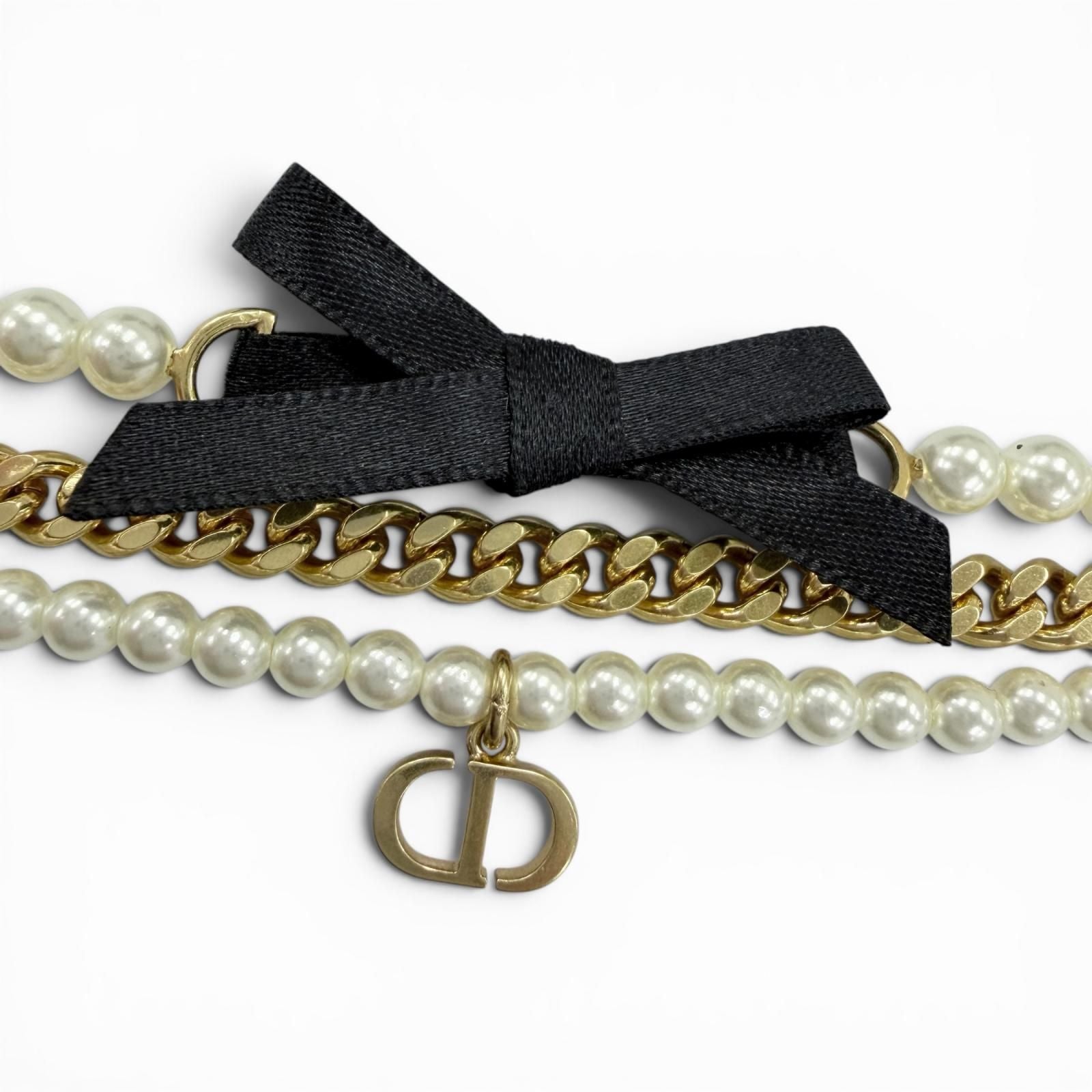 Dior Montaigne 30 Toronto Ribbon Logo Faux Pearl Bracelet Gold — view 5