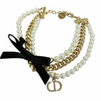 Dior Montaigne 30 Toronto Ribbon Logo Faux Pearl Bracelet Gold