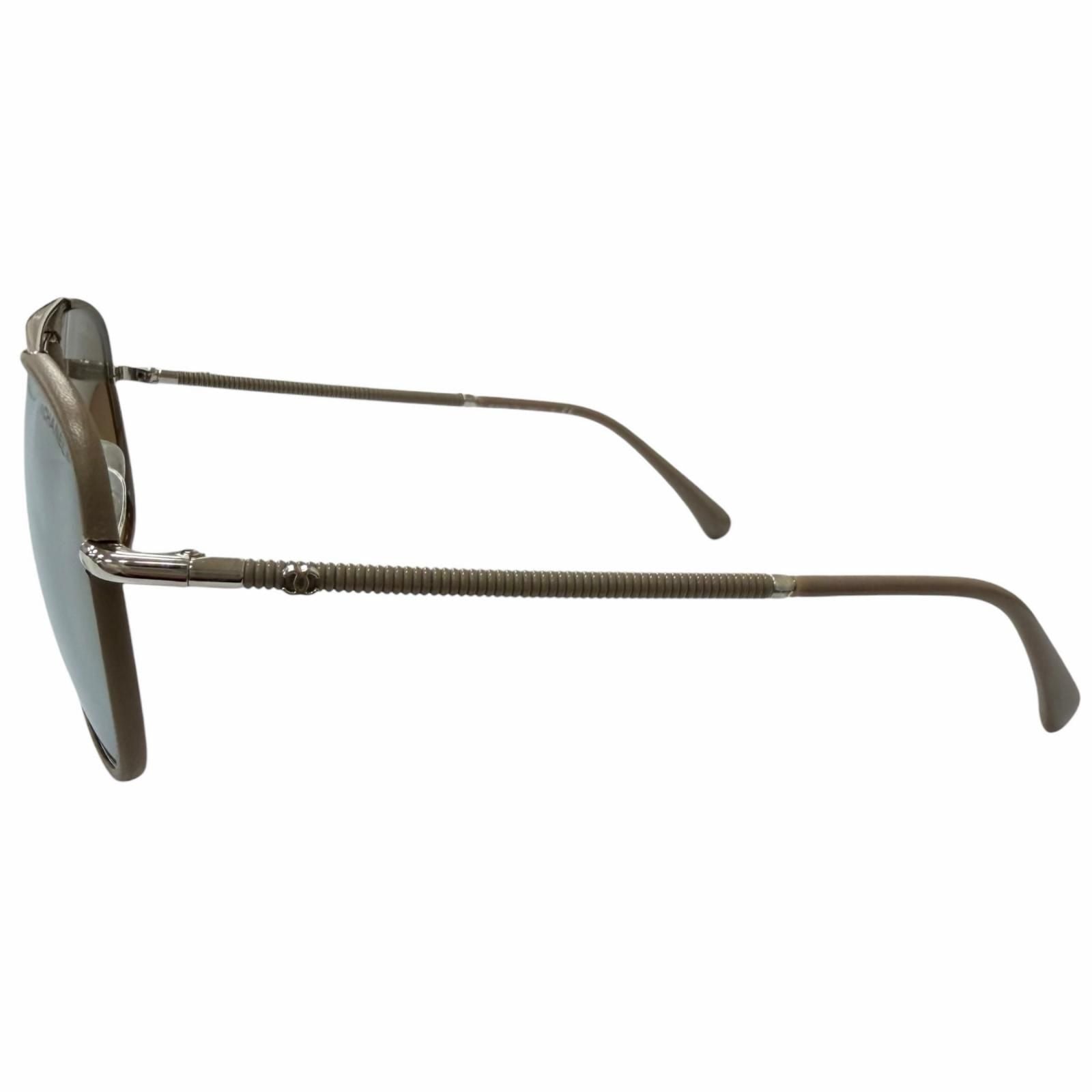 Chanel CC Logo Mirror with Leather Lens Avier Ta Sunglasses Gray Jew 55 Eyewear — view 3