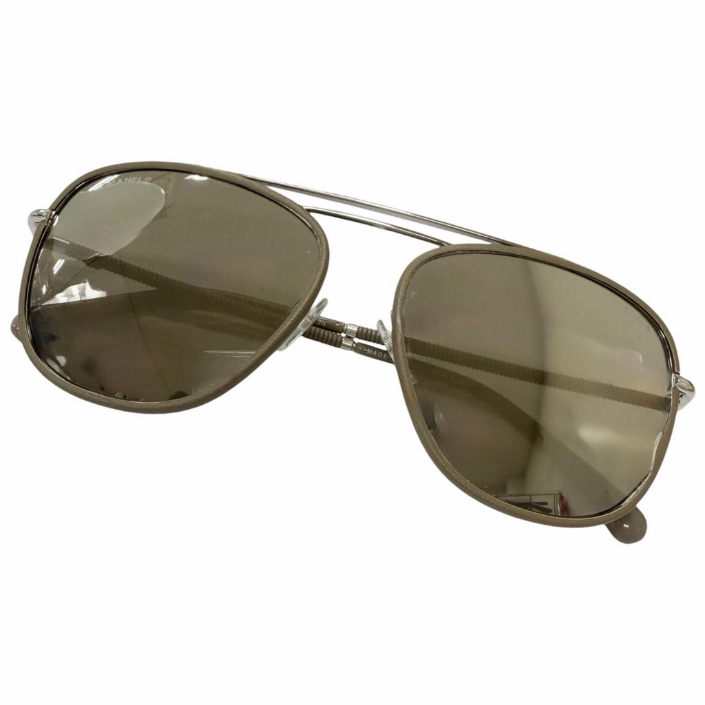 Chanel CC Logo Mirror with Leather Lens Avier Ta Sunglasses Gray Jew 55 Eyewear