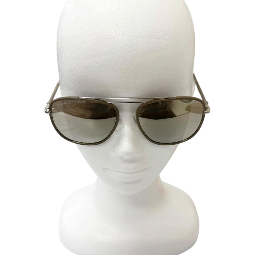 Chanel CC Logo Mirror with Leather Lens Avier Ta Sunglasses Gray Jew 55 Eyewear — view 2