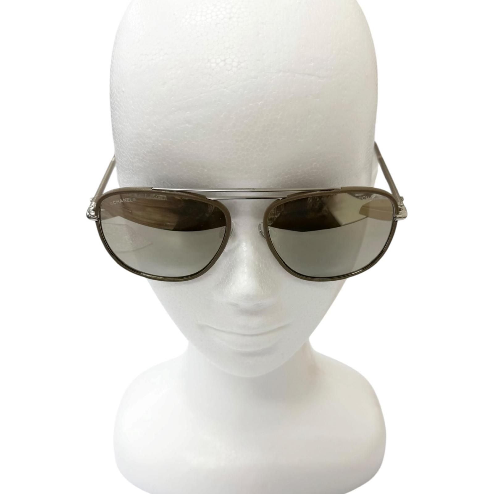 Chanel CC Logo Mirror with Leather Lens Avier Ta Sunglasses Gray Jew 55 Eyewear — view 2