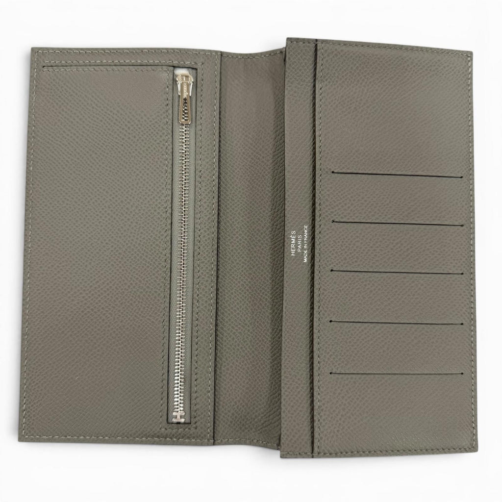 Hermes Citizen Twill Long Veau Epsom Grime Silver Wallet — view 4