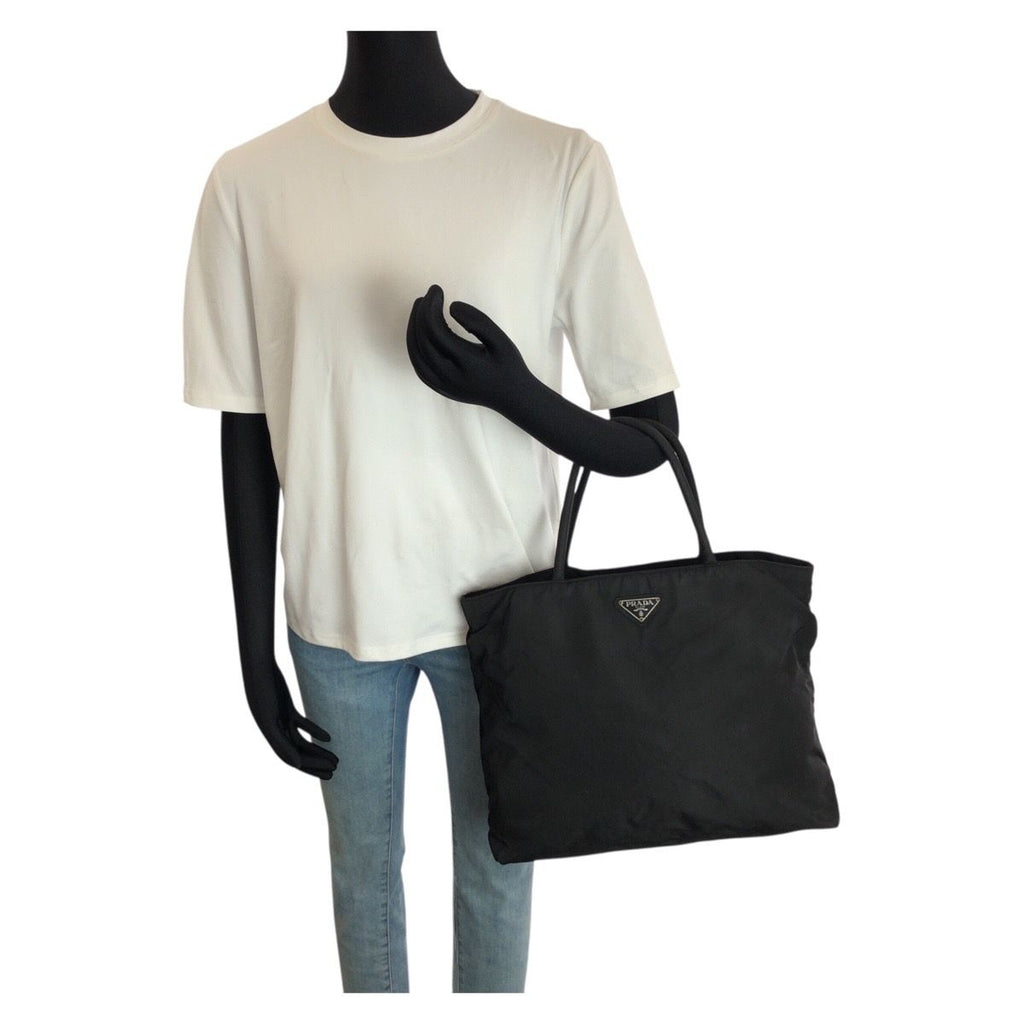 Prada Tessuto Black Silver Nylon Tote — view 7