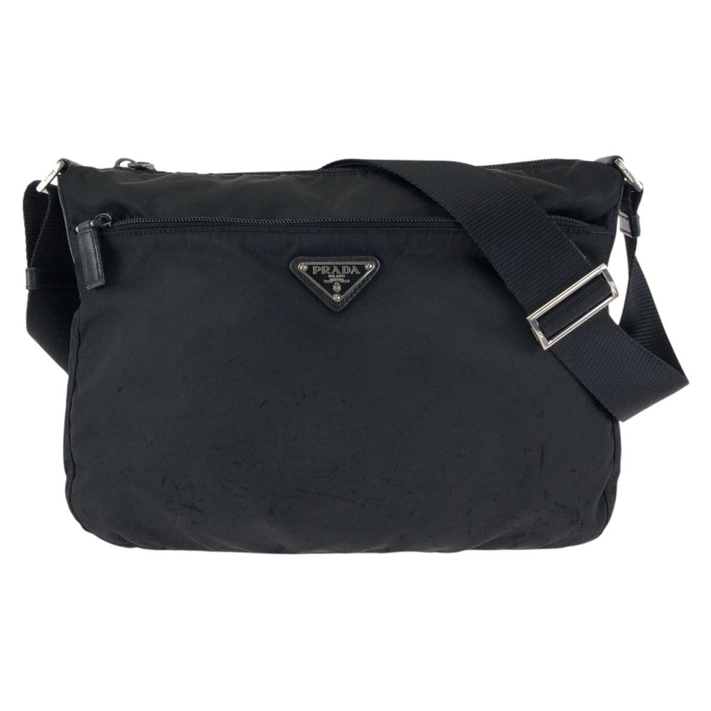 Prada Tessuto Black Silver Nylon Shoulder