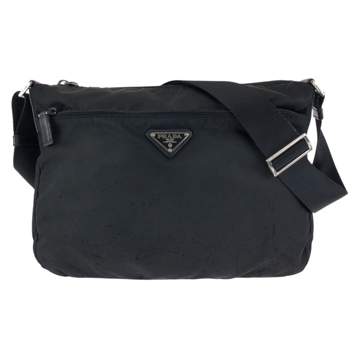 Prada Tessuto Black Silver Nylon Shoulder